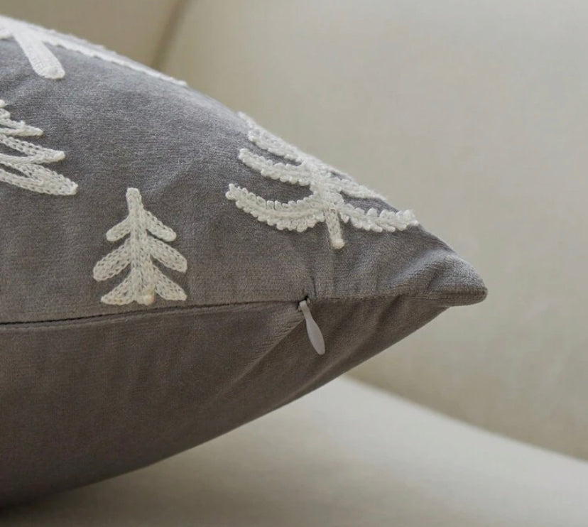 Grey embroidered tree cushion