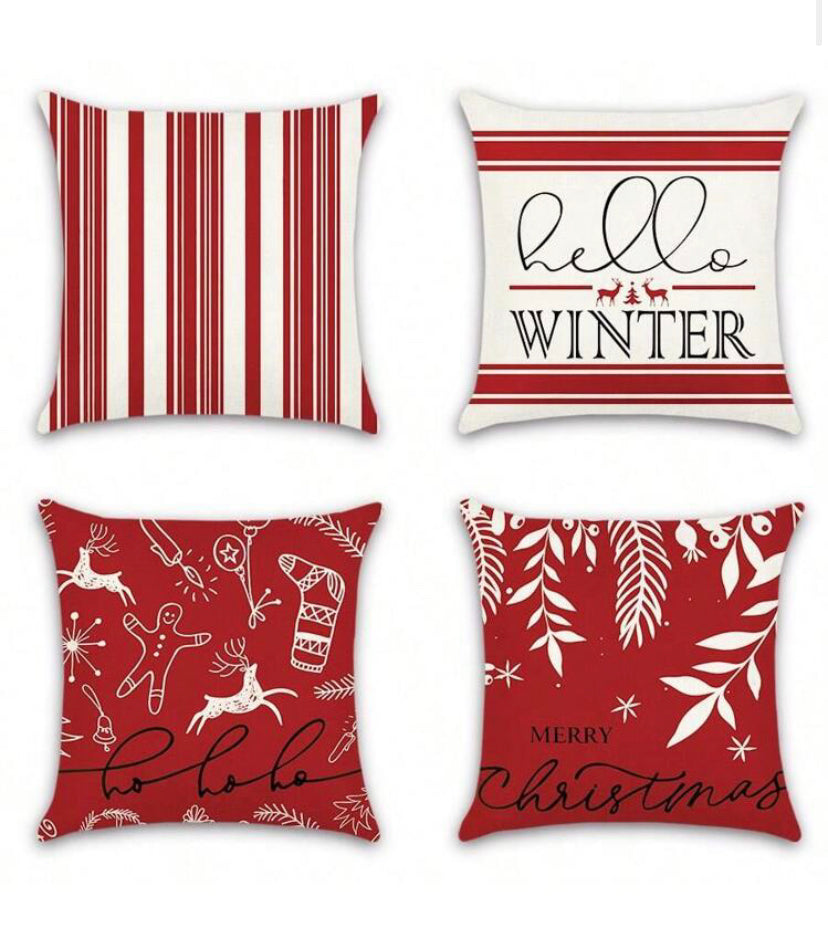 Set of 4 Red Christmas cushion covers