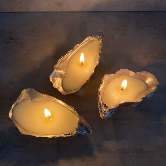 Silver Gilded Oyster Shell Candle Set